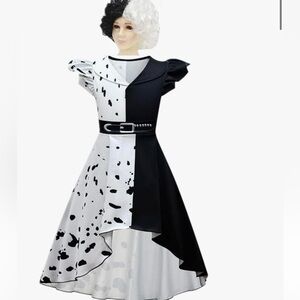 EUC Cruella Girls Dress Costume & Wig  - Size 6/7 (130)